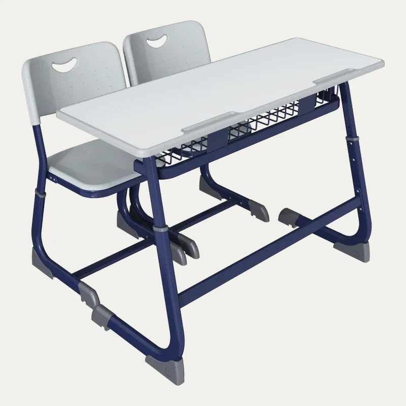 C-Shape Two-Seat Height-Adjustable Desk & Chair Set